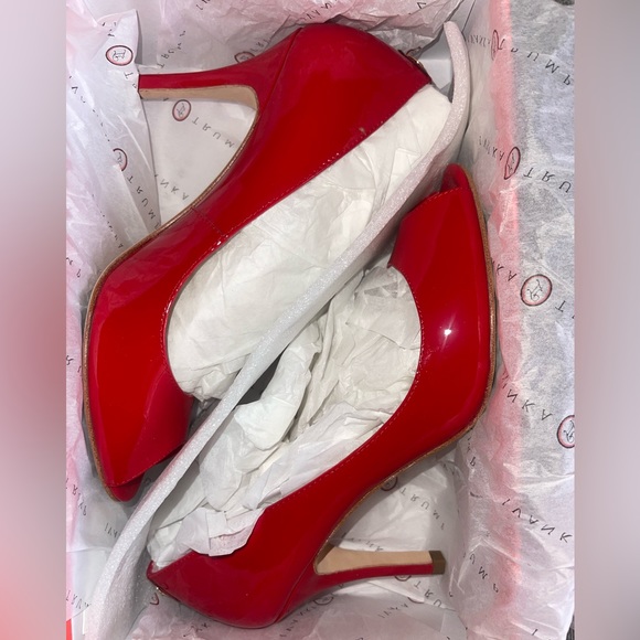 Ivanka Trump Peep Toe Pump Stiletto Red Heels - Picture 2 of 4